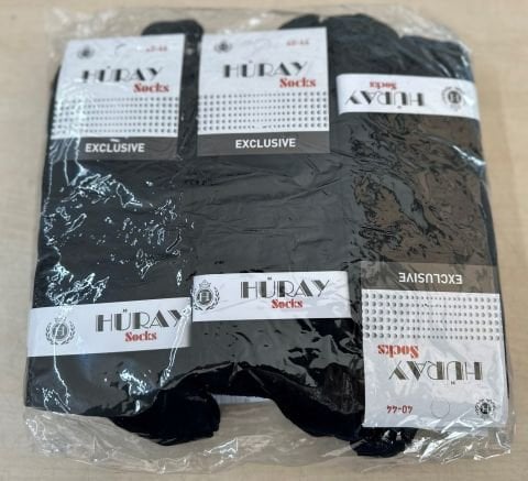 12'li Hüray Pamuklu Siyah Erkek Çorap