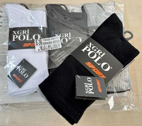 12'li XGRİ Polo Tenis Erkek Spor Çorap