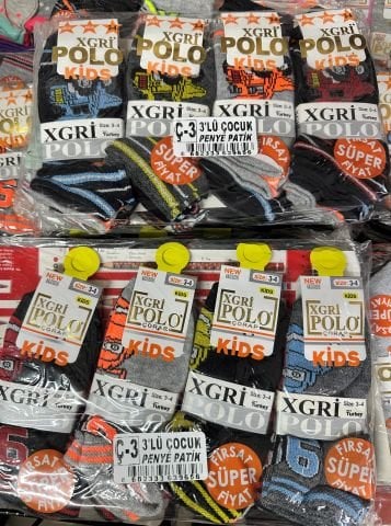 12'li X-Gri Polo Erkek Çocuk Patik Çorap