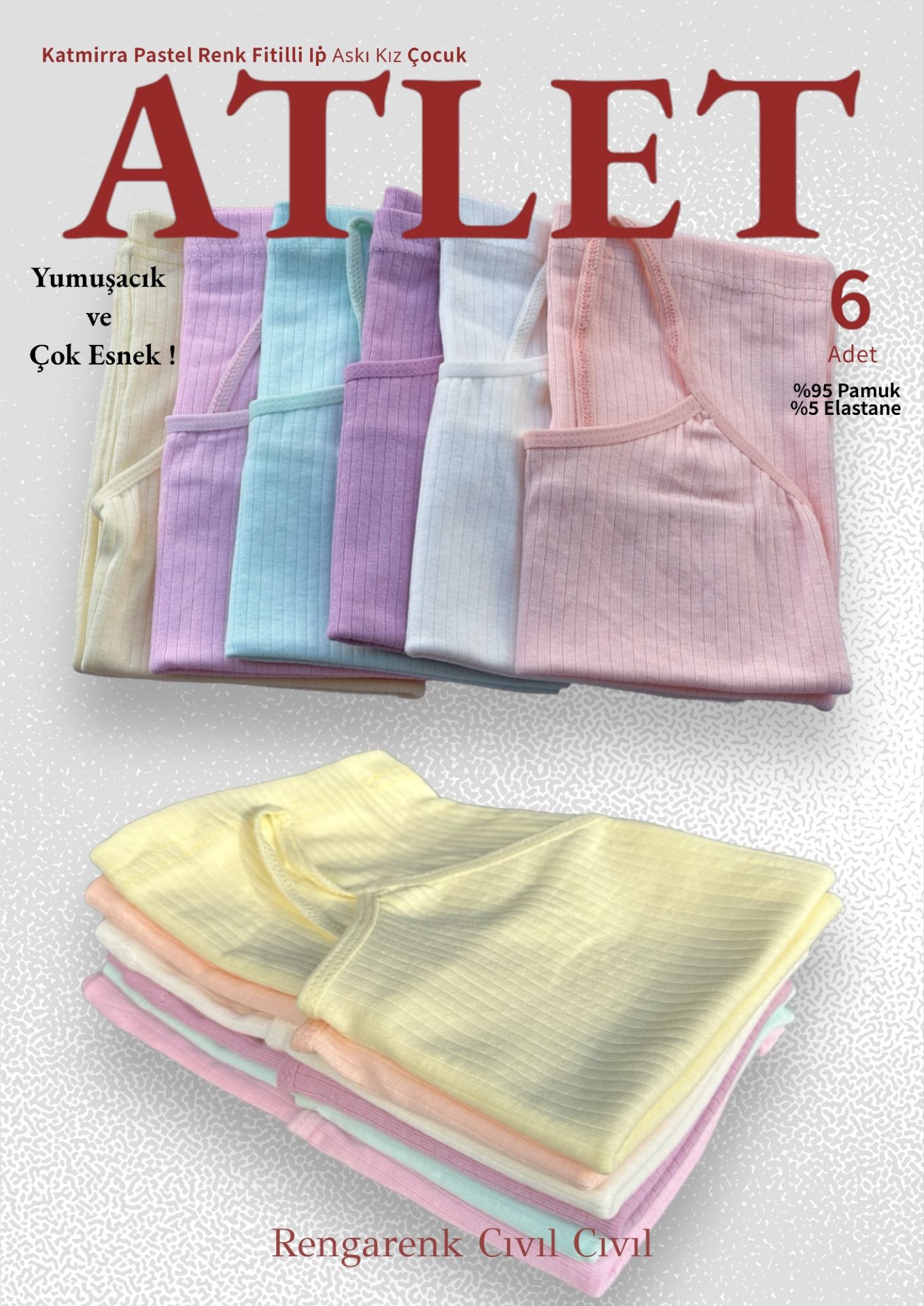 İp Askı Fitilli Kız Çocuk Atlet (6 Adet)