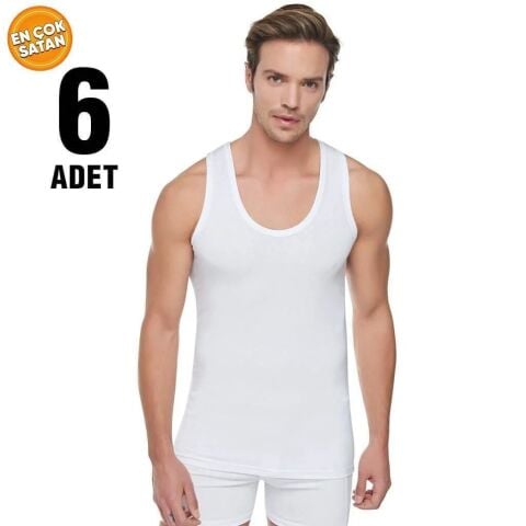 6'lı Tutku Beyaz Ribana Erkek Atlet %100 Pamuk TER0102