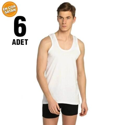 6'lı Tutku Beyaz Penye Erkek Atlet %100 Pamuk TER0102 1