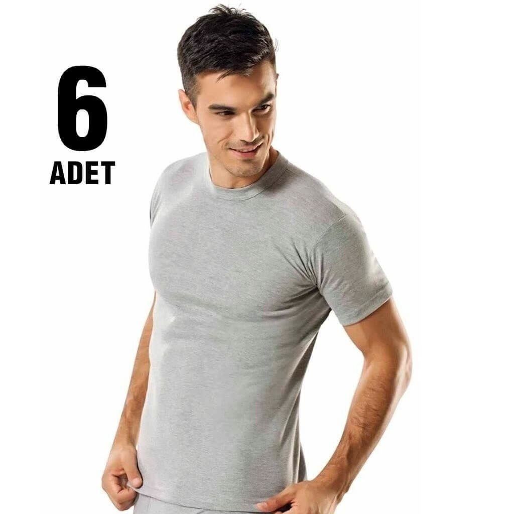 6'lı Tutku Renkli Sıfır Yaka Penye Erkek Fanila TER105-R 3 - GRİ