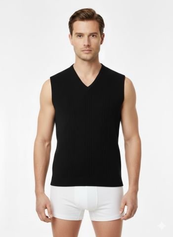 Örme V Yaka Akrilik Kışlık Kalın Fanila