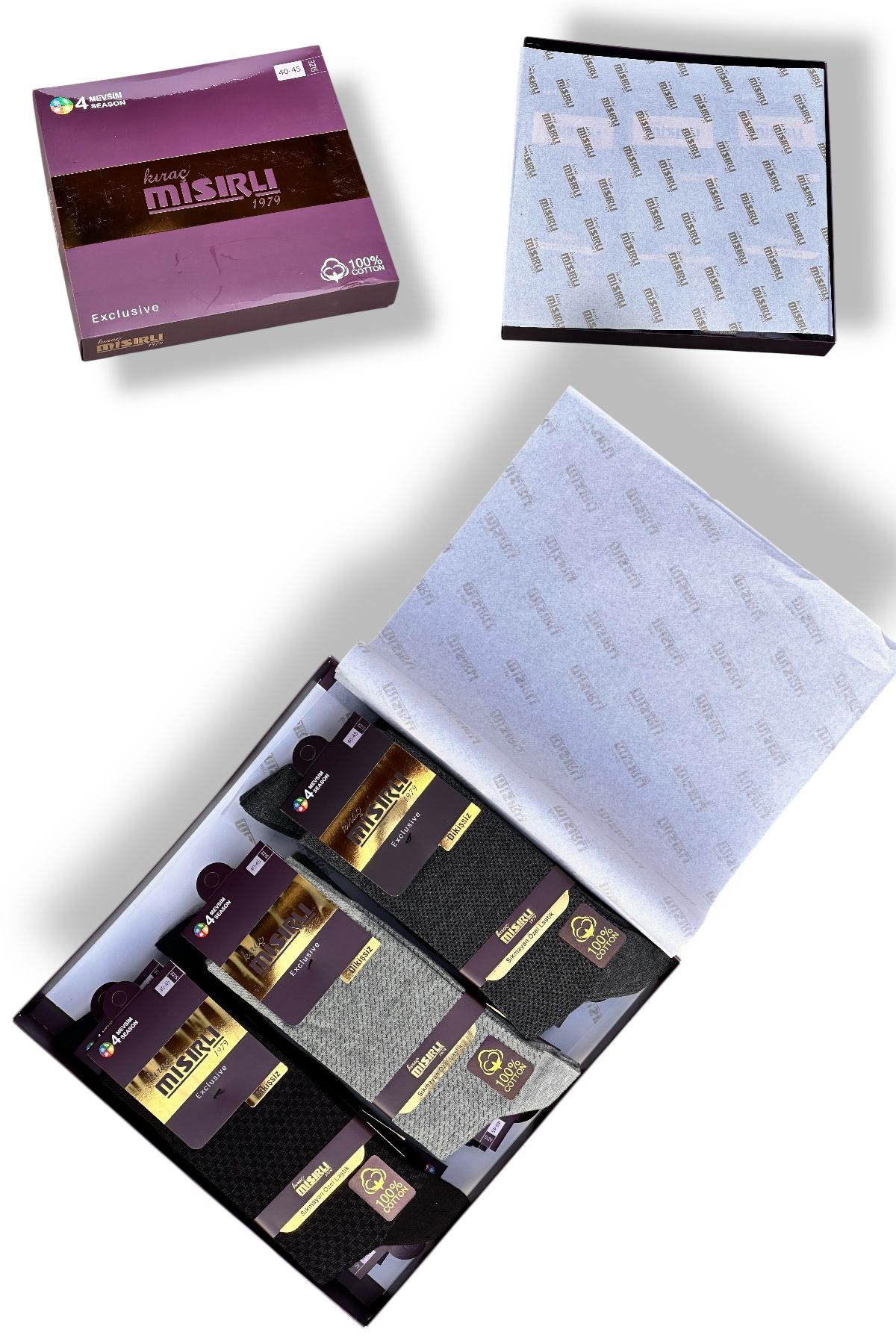 12'li Kıraç Mısırlı Kutulu 4 Mevsim Lüks Penye Dikişsiz Desenli Erkek Çorap