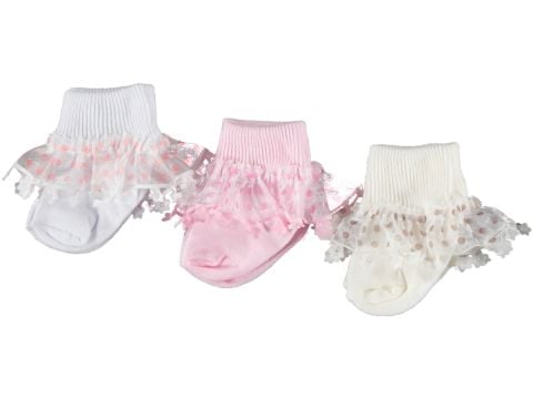 Dantelli Kız Bebe Çorap 0-6 Aylıklar İçin
