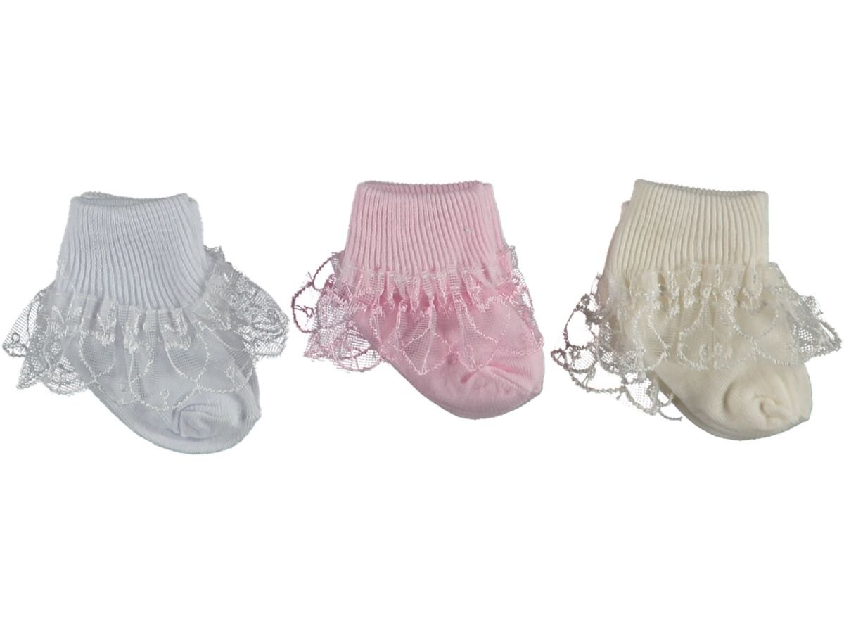 Dantelli Kız Bebe Çorap 0-6 Aylıklar İçin
