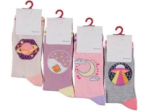 12'li Ekinoks Dikişsiz Özel yıkanmış Desenli Kız Soket Çorap