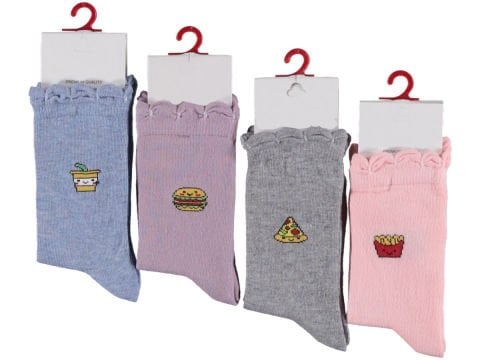12'li Ekinoks Dikişsiz Özel yıkanmış Desenli Kız Soket Çorap
