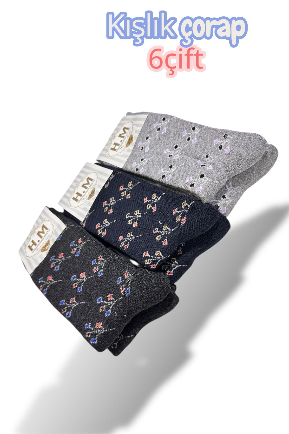 6'lı Kadın Desenli Kışlık Havlu Çorap