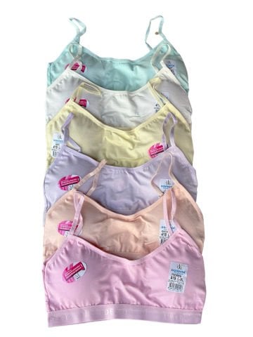 6'lı Dondeza Pastel Renk Kız Çocuk İp Askı Pedli Alıştırma Sütyeni Büstiyer
