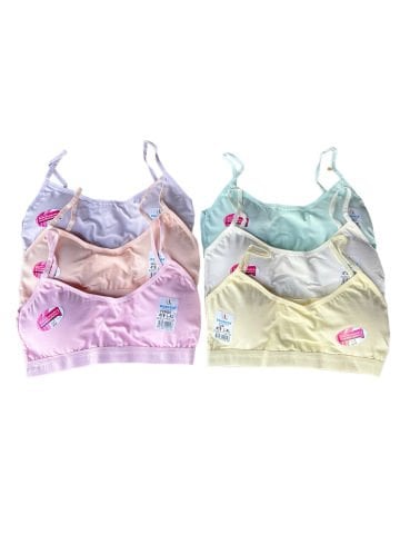 6'lı Dondeza Pastel Renk Kız Çocuk İp Askı Pedli Alıştırma Sütyeni Büstiyer